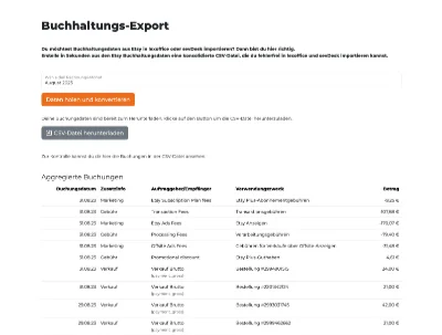Kassenklingeln Buchhaltungs-Export Screenshot